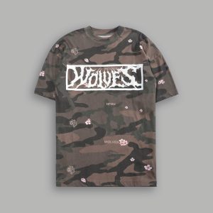 Midnight Wolves Unisex Premium Oversized Tee in Vintage Blossom Woodland Camo
