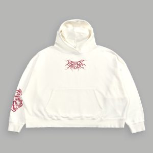 Slasher Destroyed Grunge Gage Box Cut Hoodie in Cream