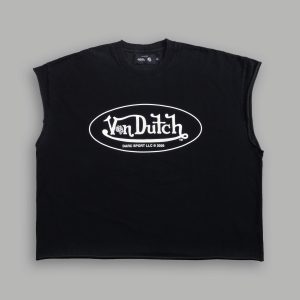 DSVD Legacy Distressed Grunge Cut-Off Mid-Length Raw Hem Tee in Black
