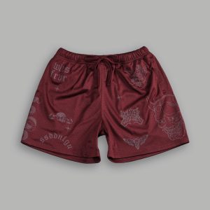 Oni Wolves Mesh Shorts in Oxblood