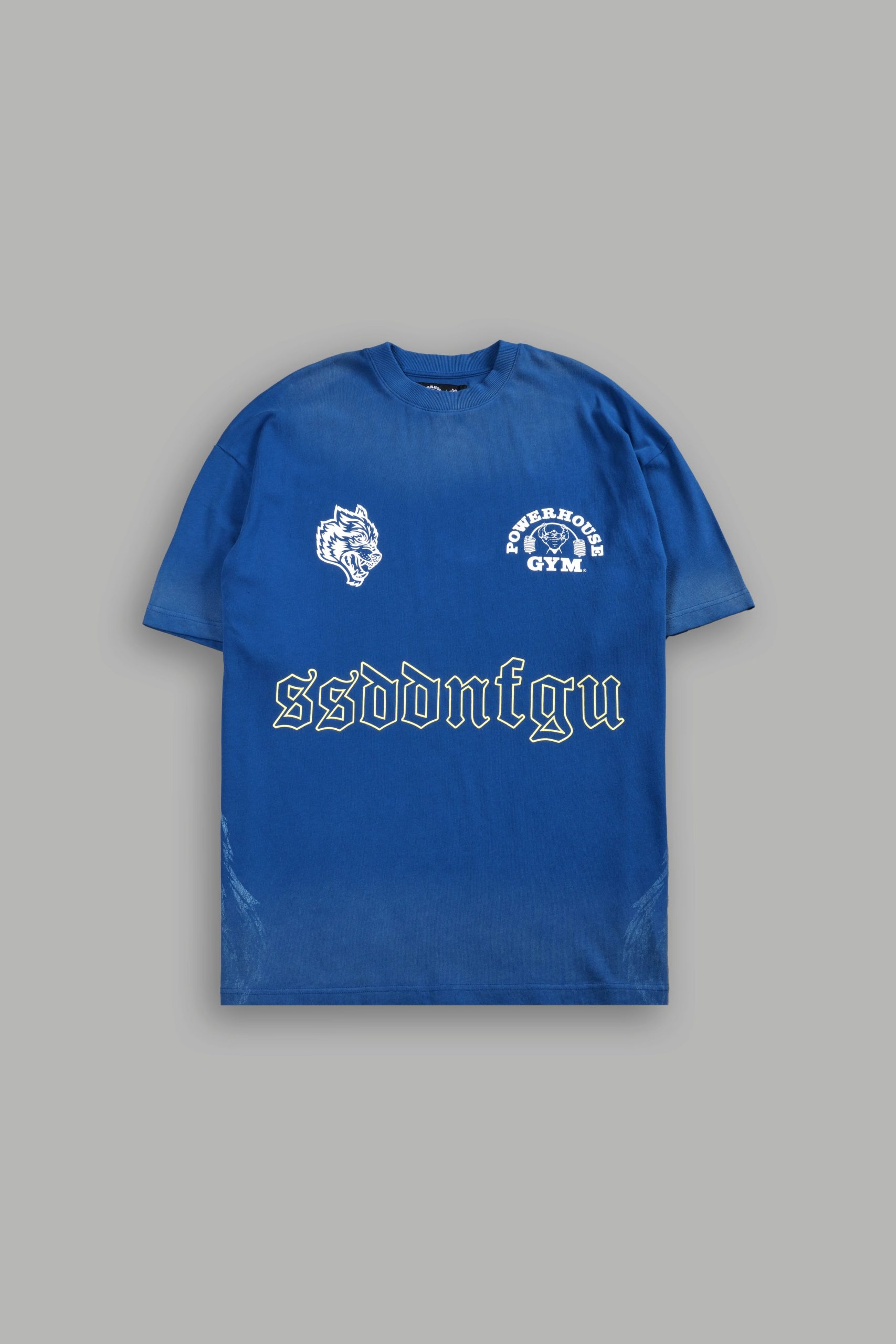 Powerhouse Moth Premium Oversized Tee in Darc Cobalt Drift Wash
