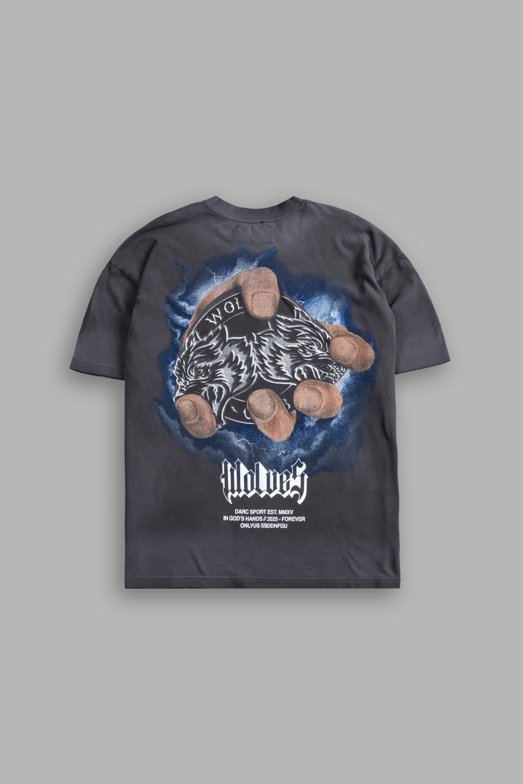 In God's Hands Premium Oversized Tee in Wolf Gray Drift Wash