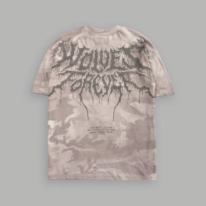 Drip Hesh WLVS FRVR Unisex Premium Oversized Tee in Clay Vintage Woodland Camo