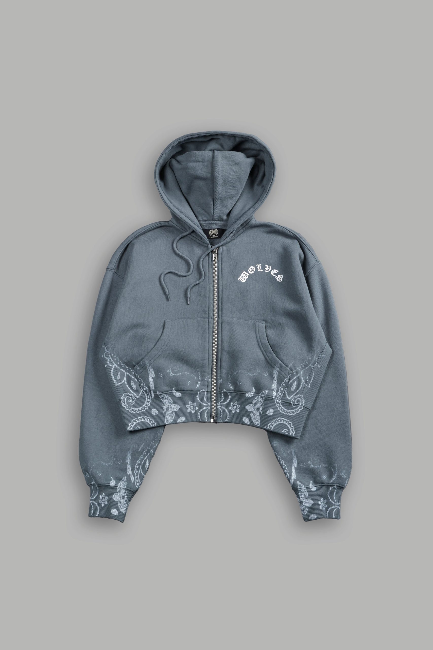 Faded Paisley Sage Cropped Zip Hoodie in Greek Stone - Image 5