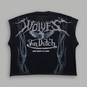 Take-Off Grunge Cut-Off Mid-Length Raw Hem Tee in Black