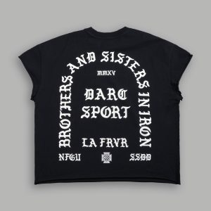 La Cherub Grunge Mid Length Raw Hem Cap Sleeve Tee in Black