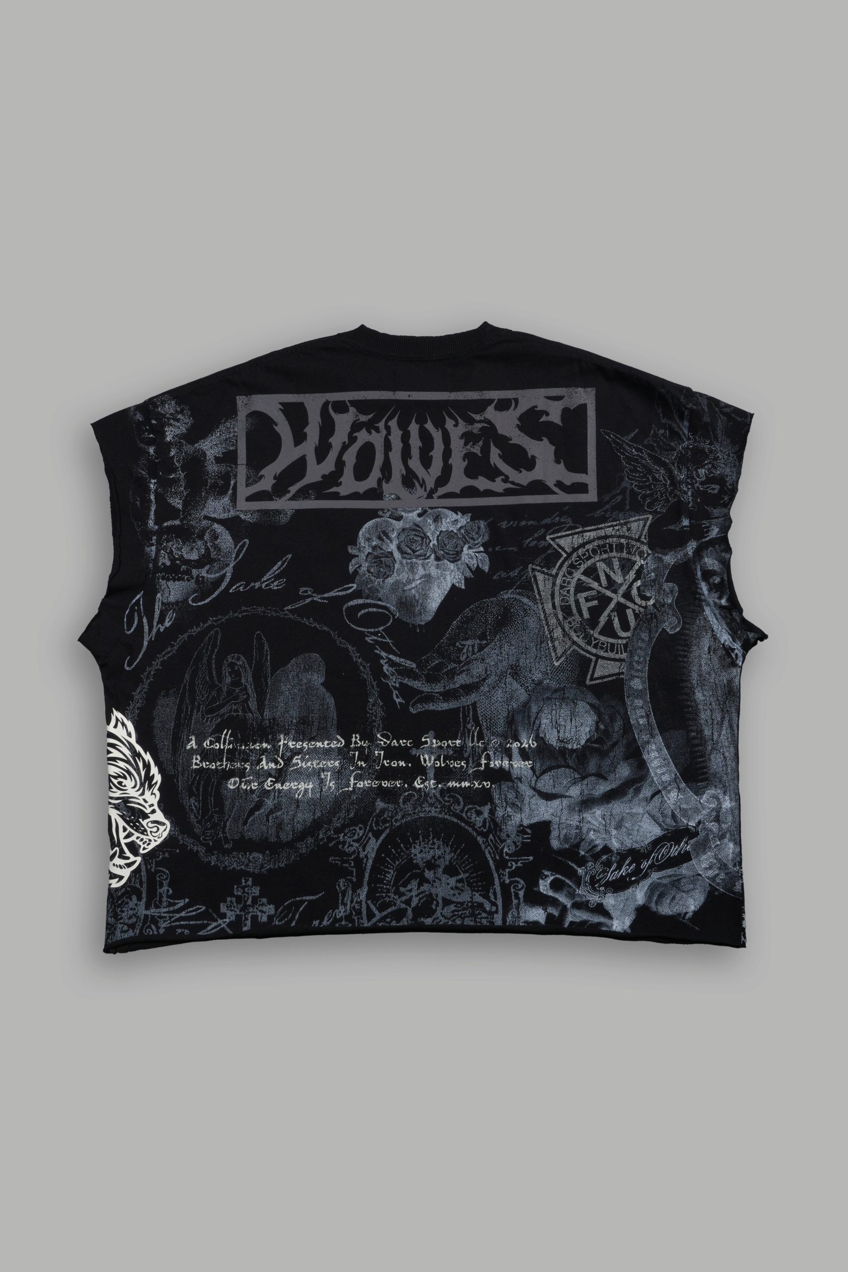 Heart of Thorns Distressed Grunge Cut-Off Mid-Length Raw Hem Tee in Black - Image 3