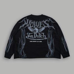 Take-Off Grunge Mid-Length Raw Hem LS Tee in Black