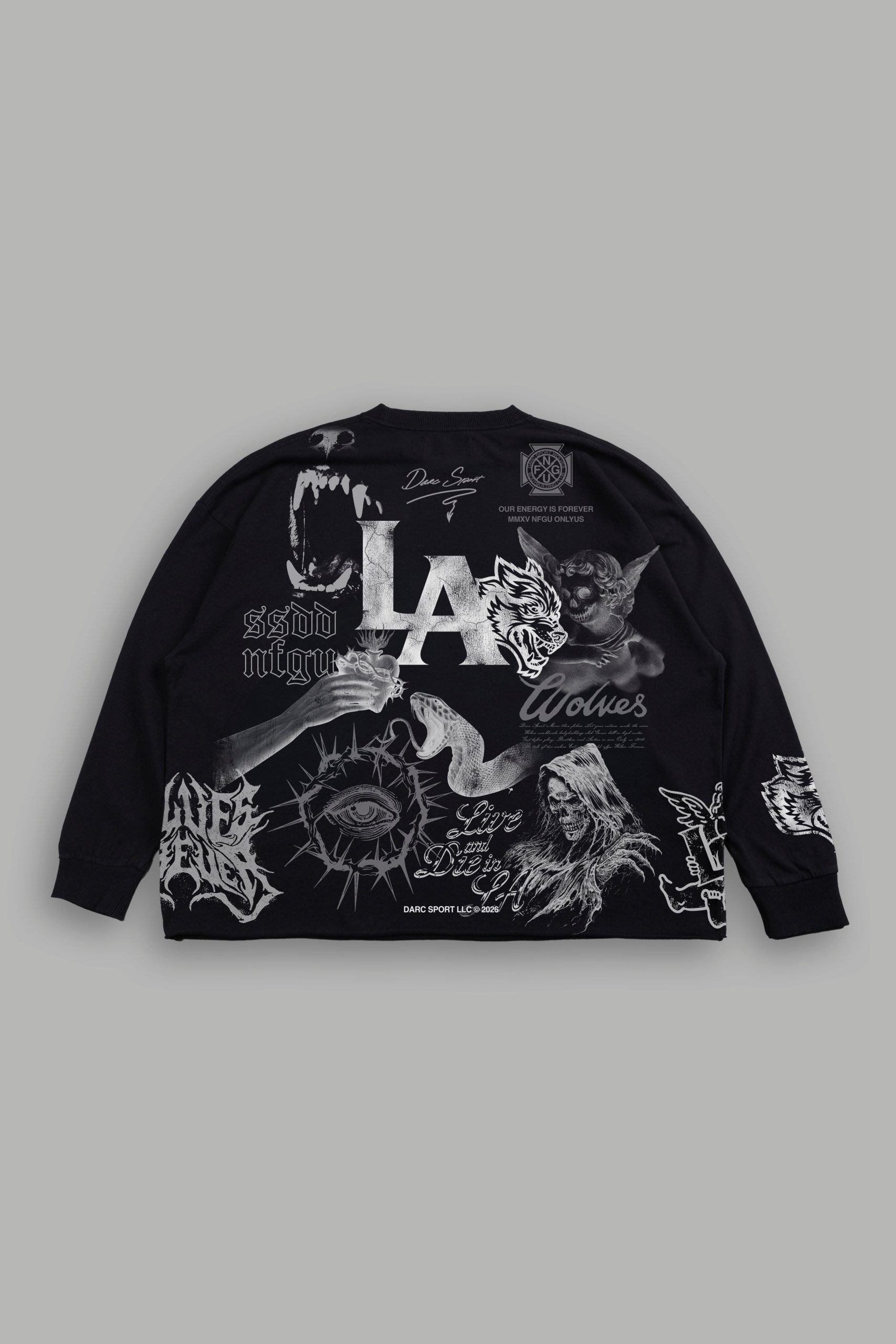 Homage To La Grunge Mid Length Raw Hem Ls Tee in Black - Image 2