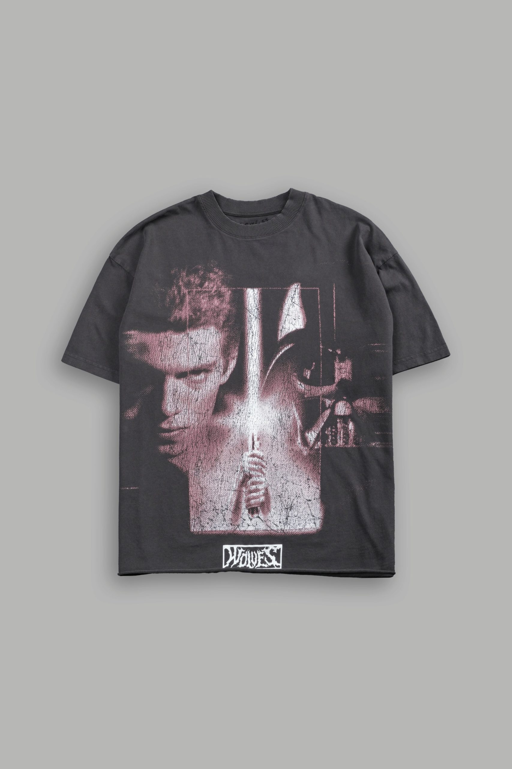 Awakened Power Grunge Mid Length Raw Hem Tee in Wolf Gray