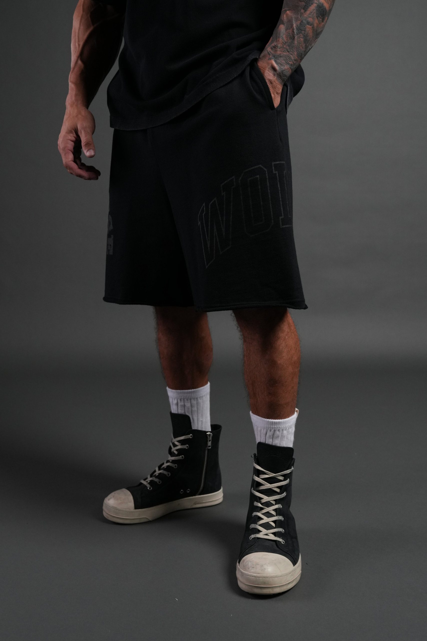 Powerhouse of the Wolves Grunge Brock Sweat Shorts in Black - Image 4