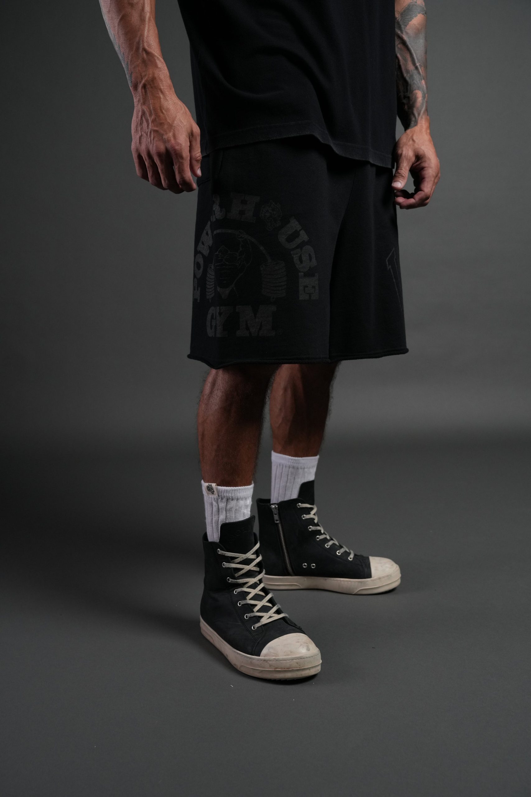 Powerhouse of the Wolves Grunge Brock Sweat Shorts in Black - Image 5
