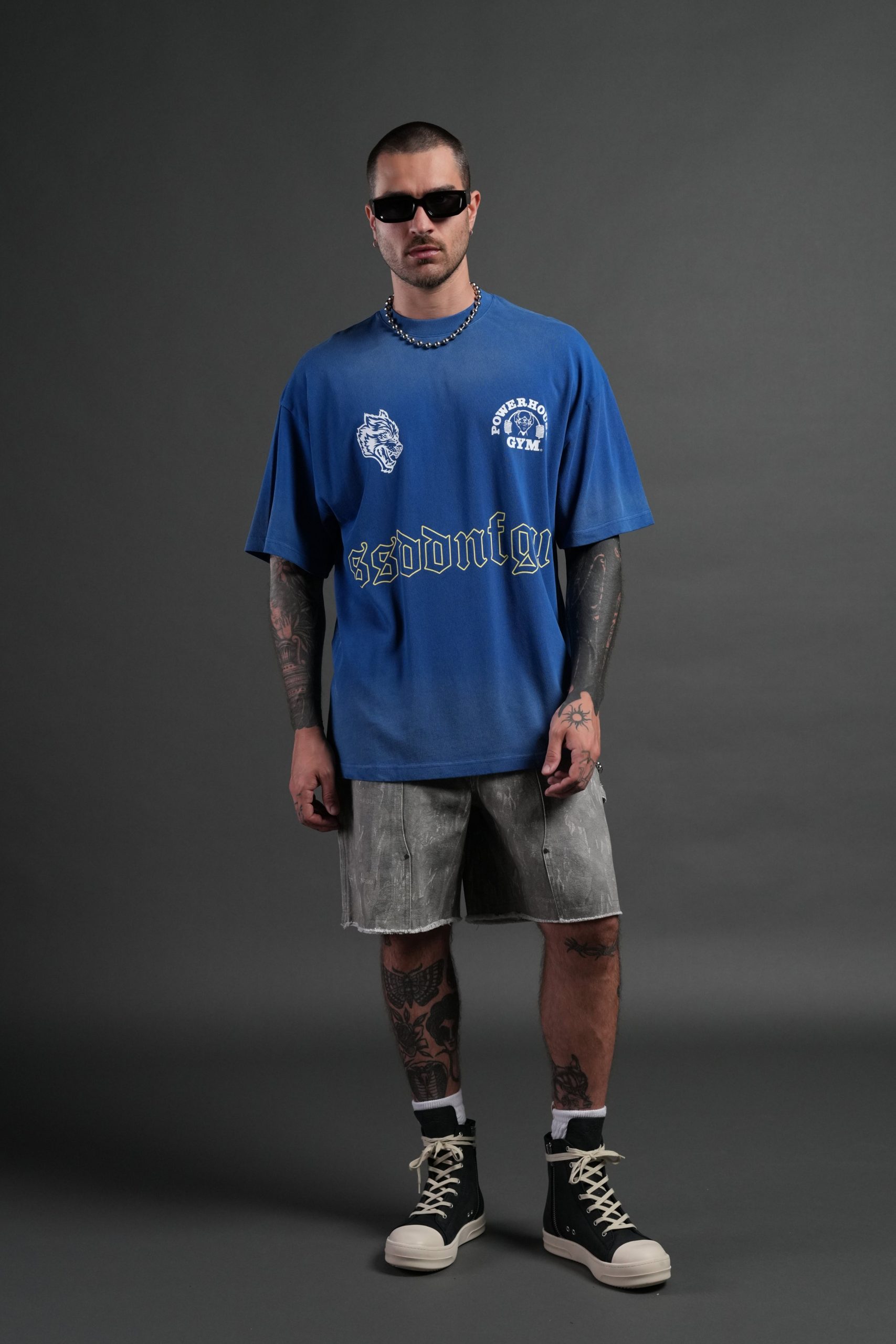 Powerhouse Moth Premium Oversized Tee in Darc Cobalt Drift Wash - Image 5