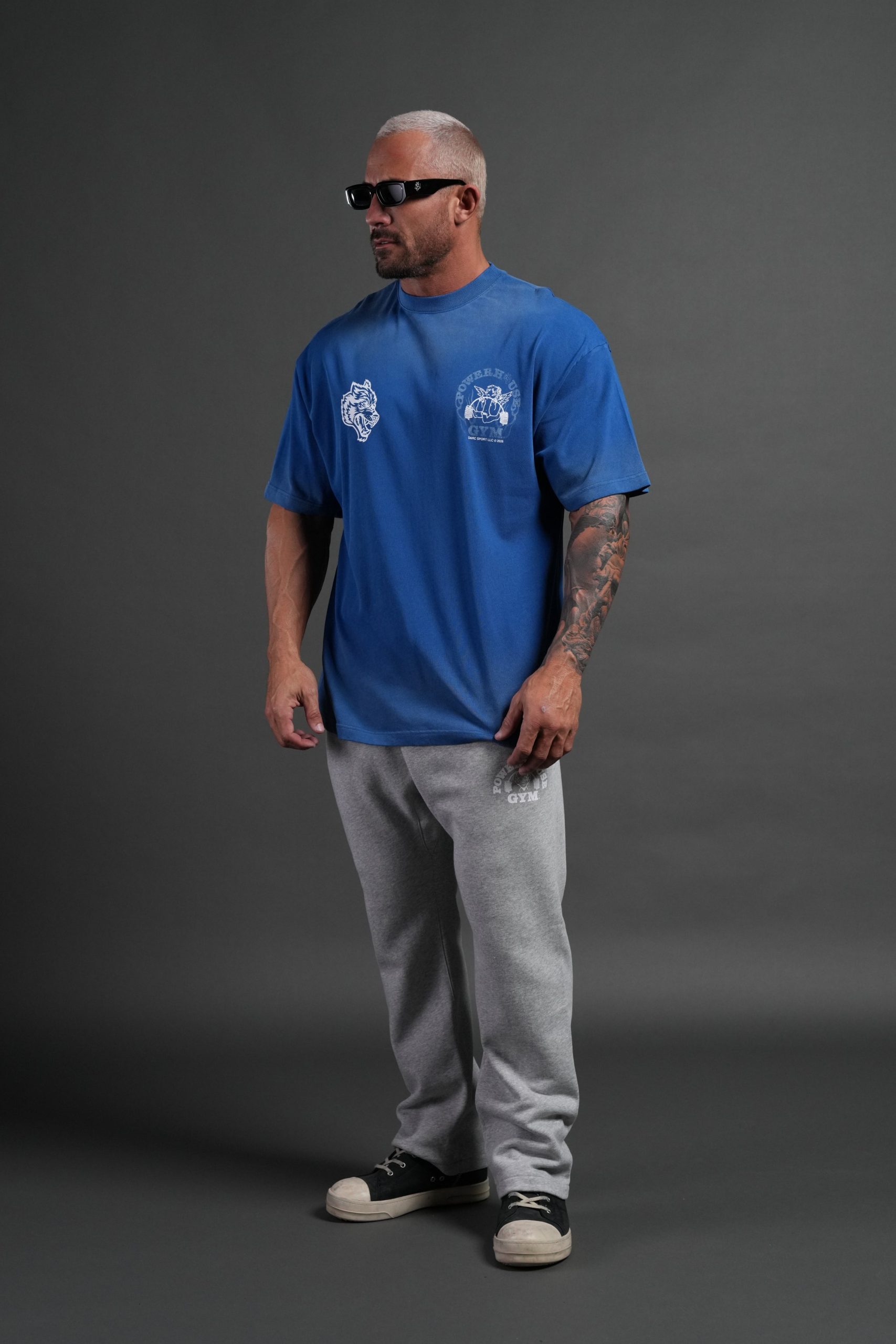 Powerhouse of the Cherub Unisex Premium Oversized Tee in Darc Cobalt Drift Wash - Image 5