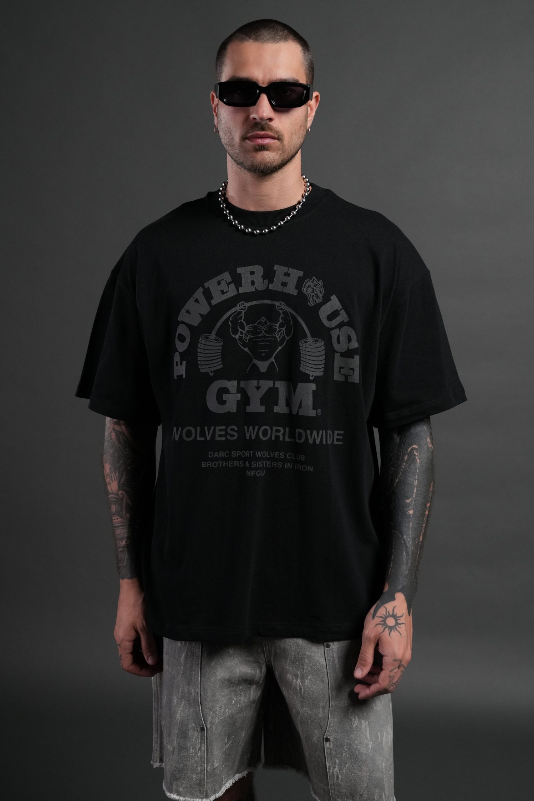 Powerhouse of the Wolves Premium Oversized Tee in Black - Image 4