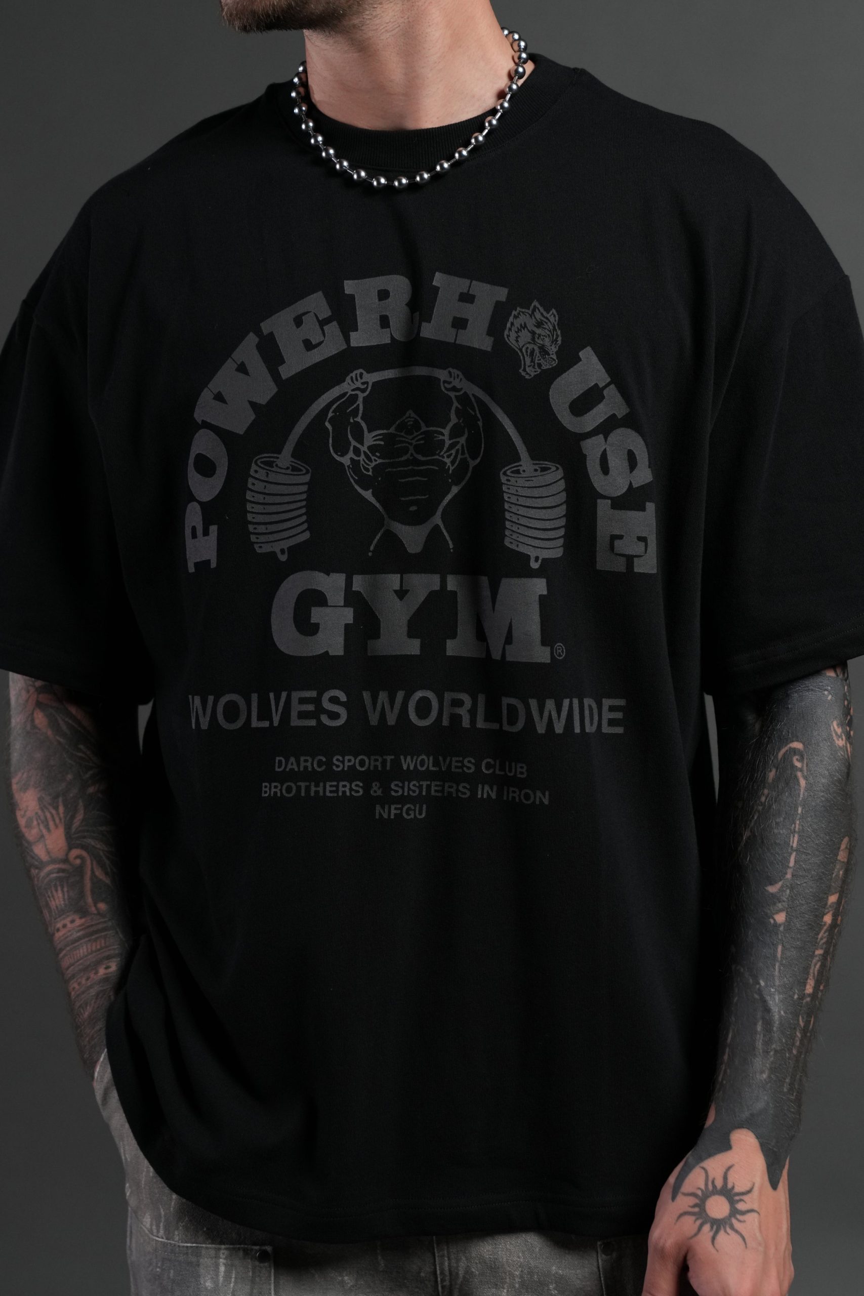 Powerhouse of the Wolves Premium Oversized Tee in Black - Image 7