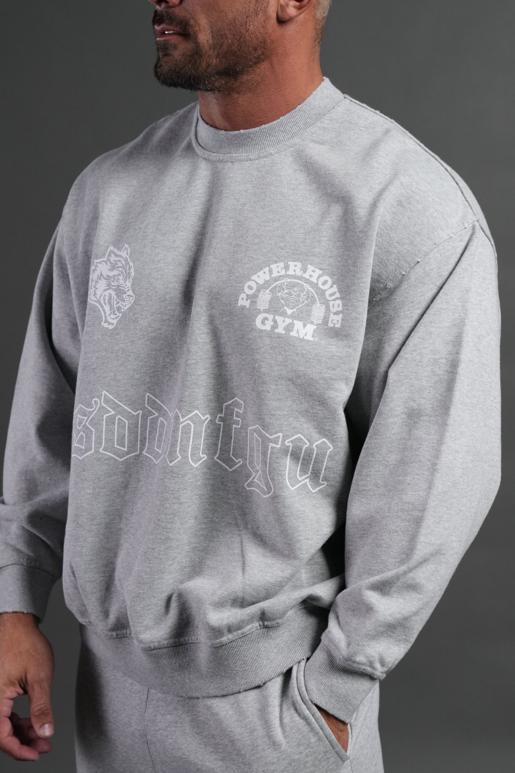 Powerhouse Moth Destroyed Oversized London Crewneck in Light Athletic Gray - Image 7