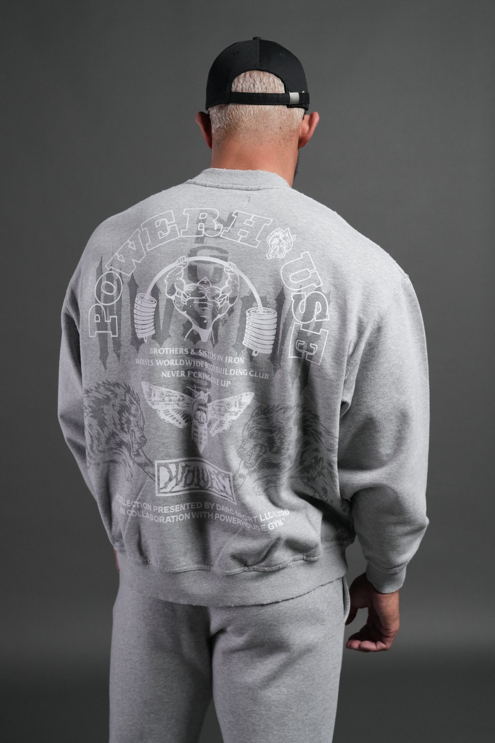 Powerhouse Moth Destroyed Oversized London Crewneck in Light Athletic Gray - Image 2