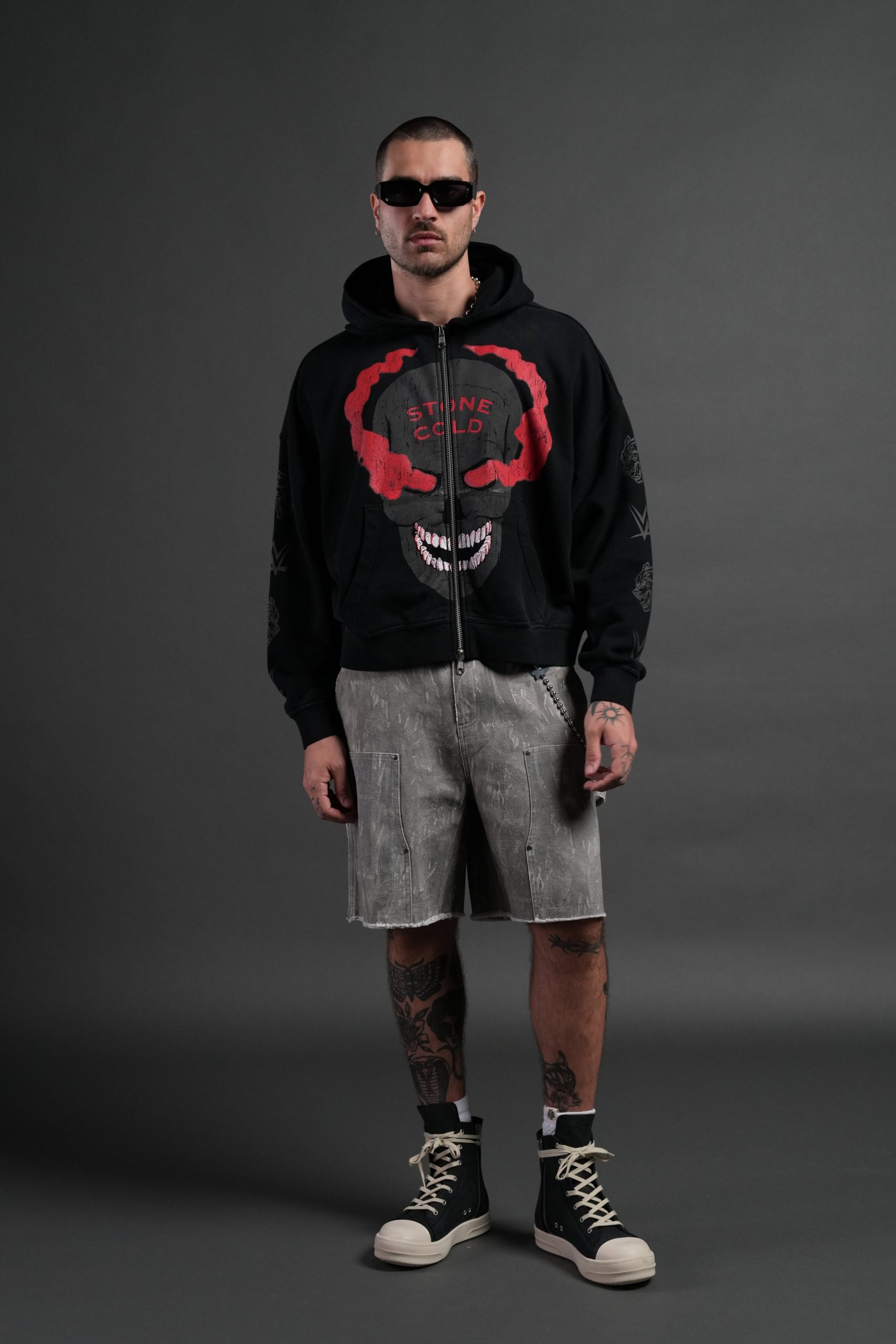 Stone Cold Forever Vex Double Zip Hoodie in Black Drift Wash - Image 4