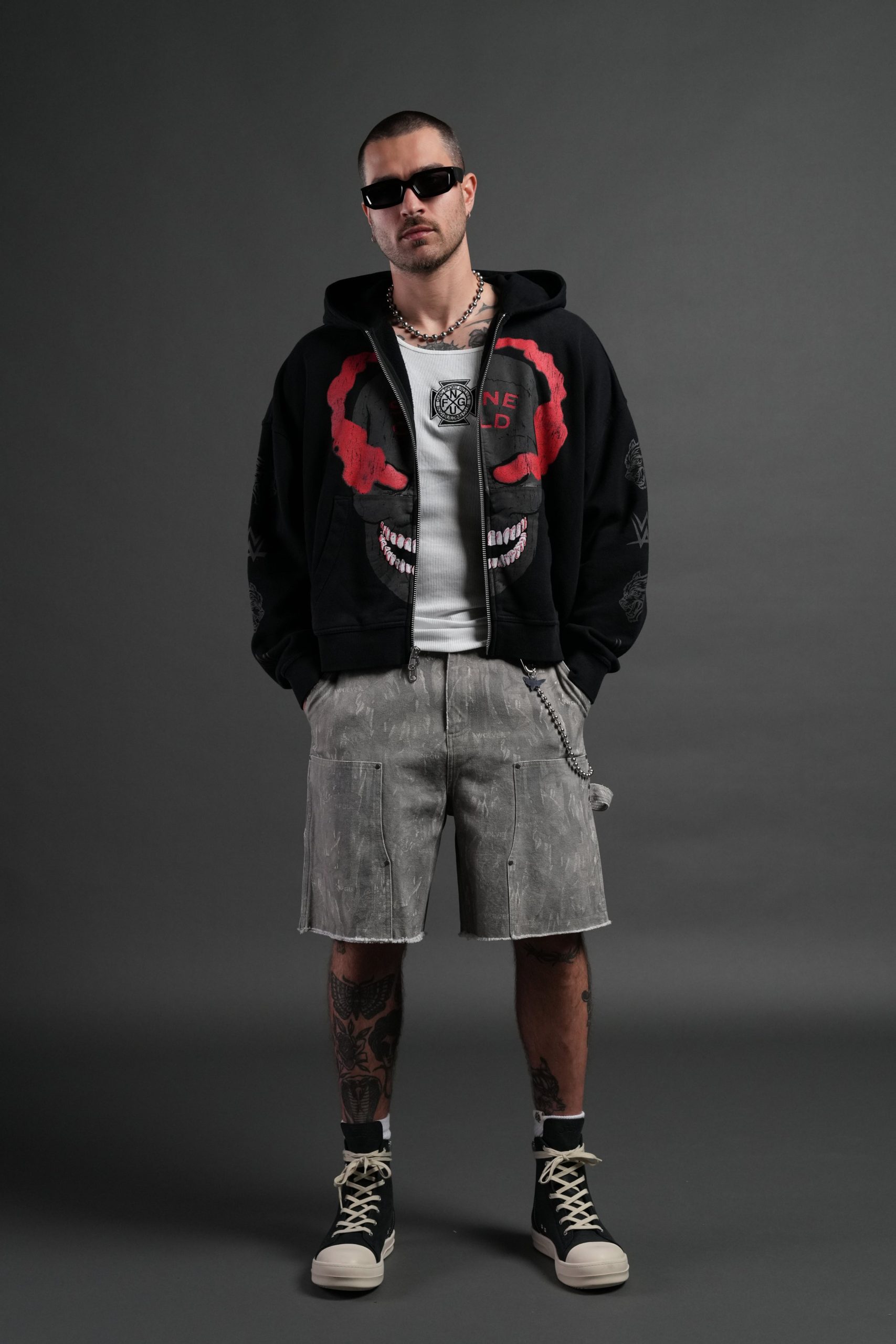 Stone Cold Forever Vex Double Zip Hoodie in Black Drift Wash - Image 5