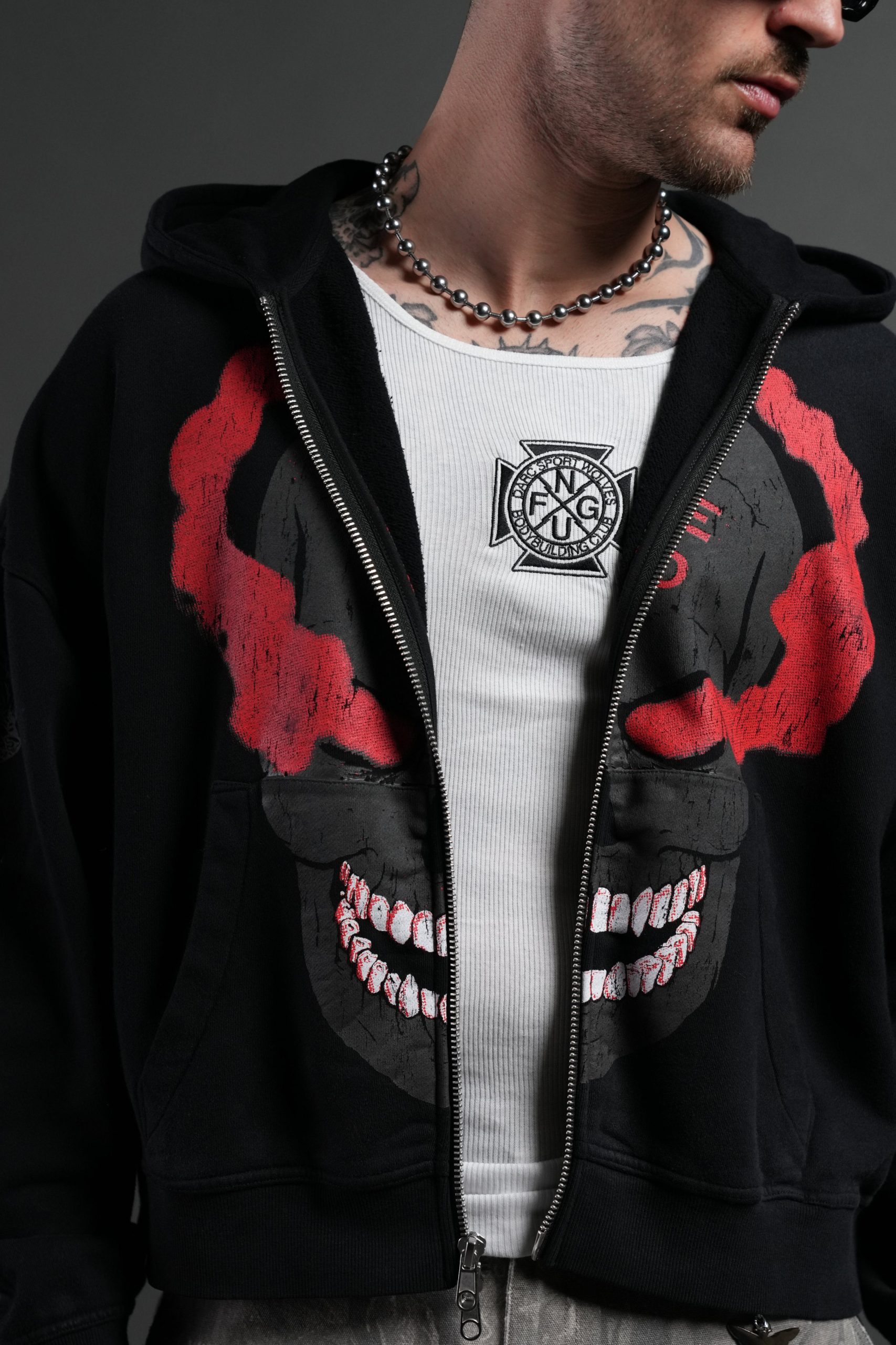Stone Cold Forever Vex Double Zip Hoodie in Black Drift Wash - Image 6