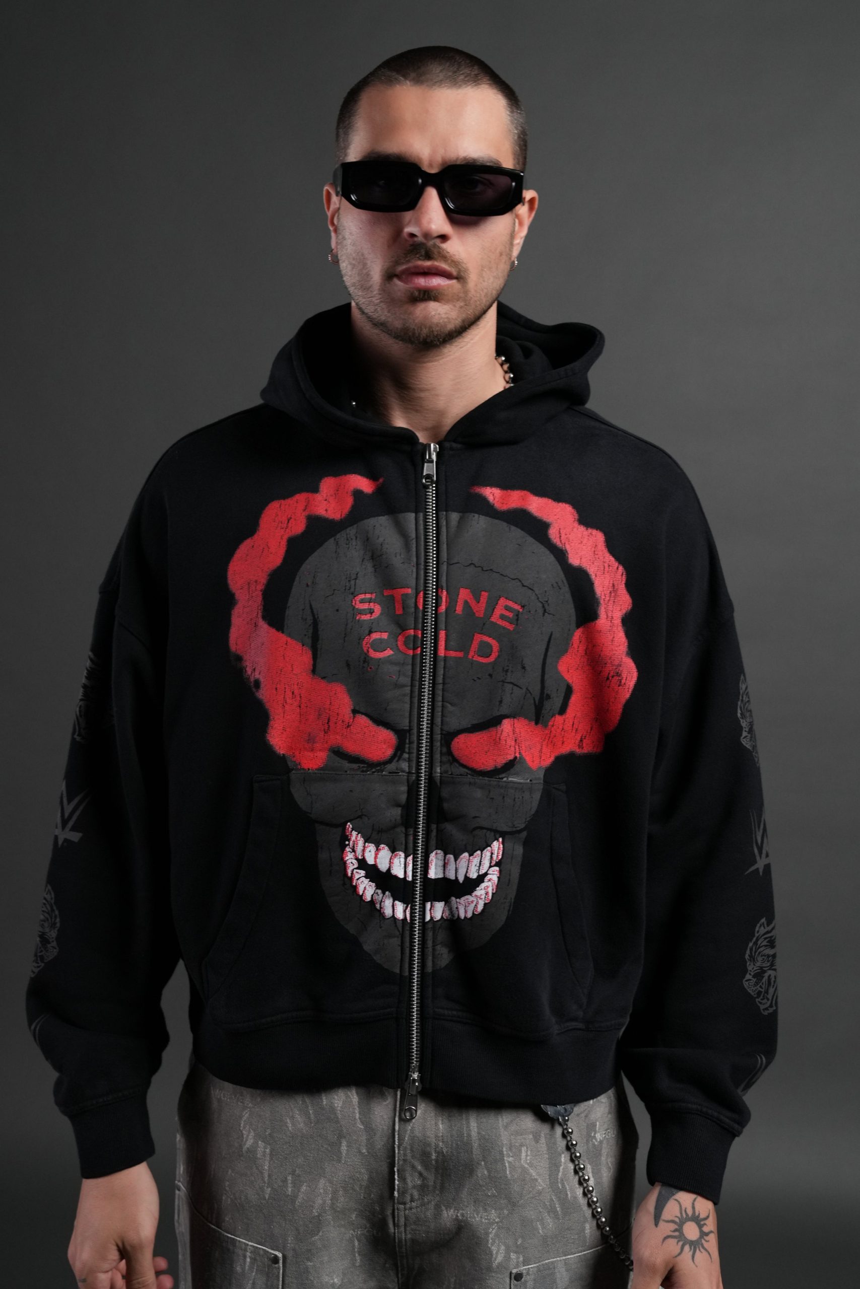 Stone Cold Forever Vex Double Zip Hoodie in Black Drift Wash - Image 2