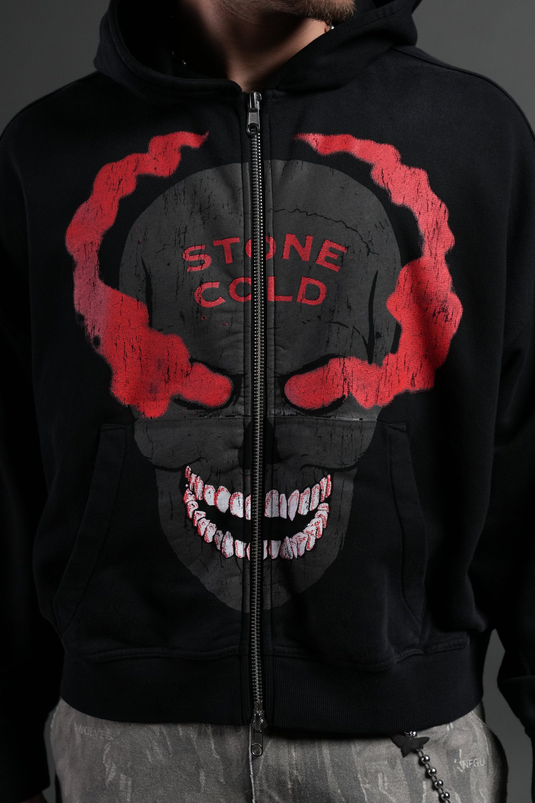 Stone Cold Forever Vex Double Zip Hoodie in Black Drift Wash - Image 7