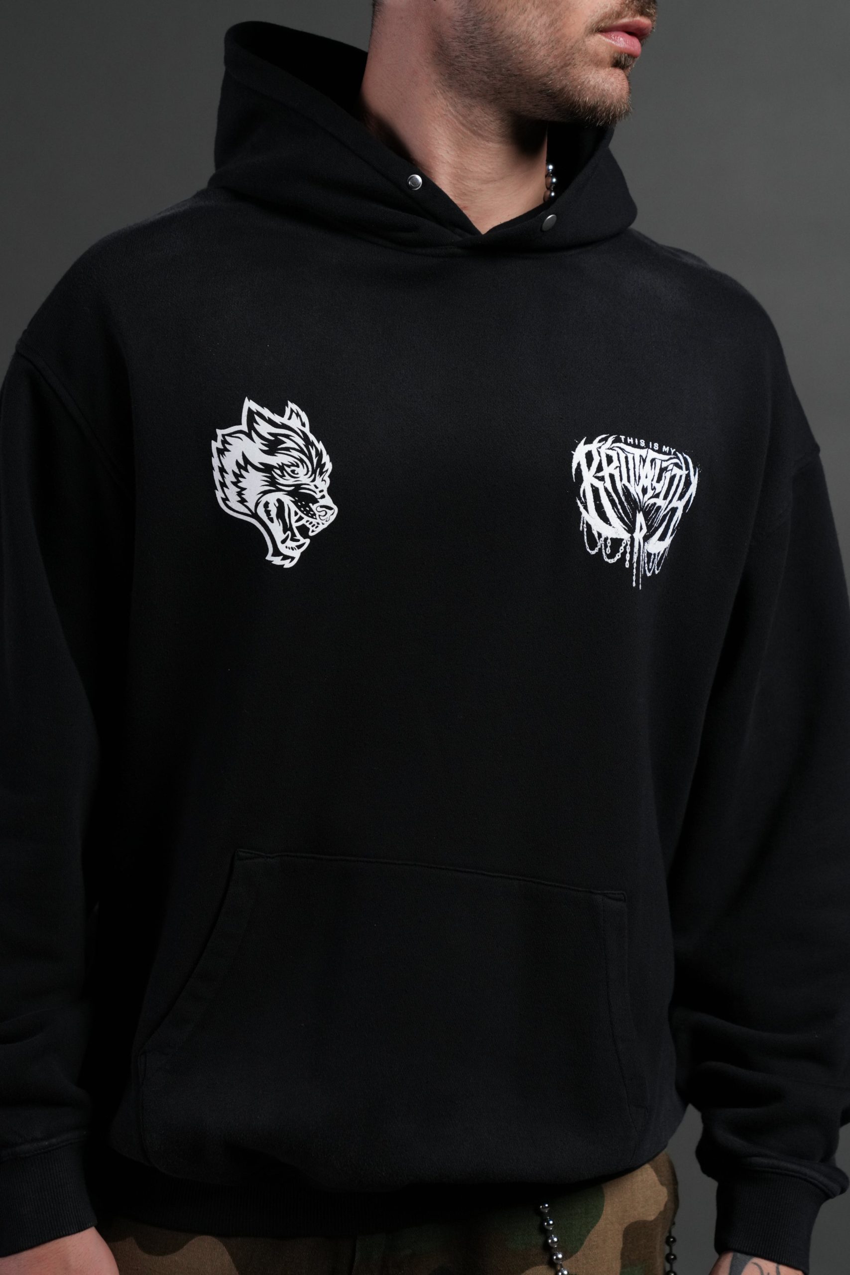 Brutality NFGU Unisex Pierce Hoodie in Black Drift Wash - Image 13