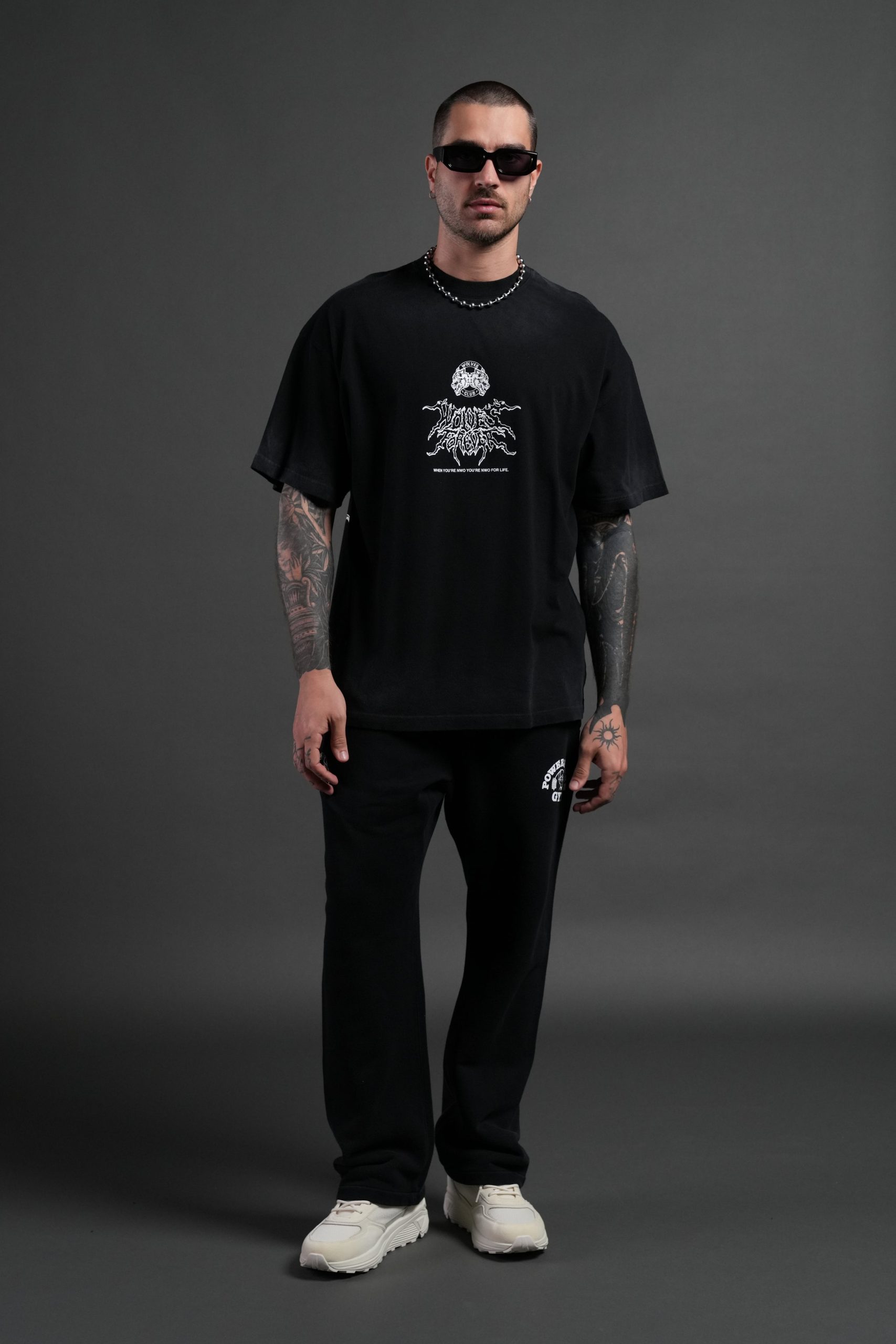 NWO Lightning Premium Oversized Tee in Black Drift Wash - Image 5