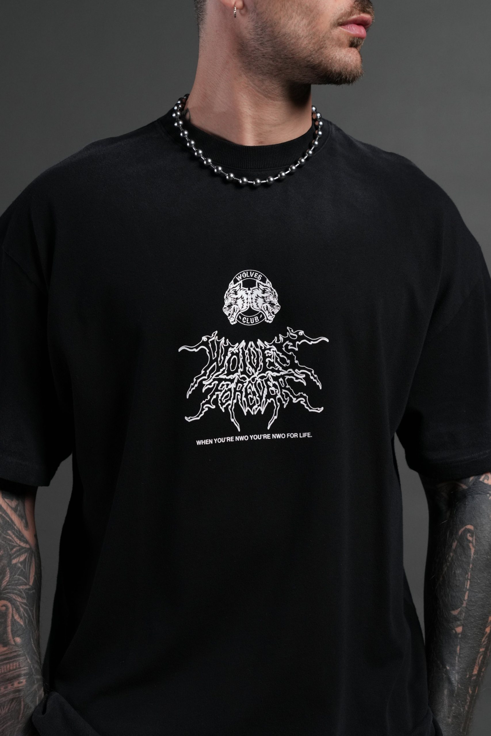 NWO Lightning Premium Oversized Tee in Black Drift Wash - Image 7