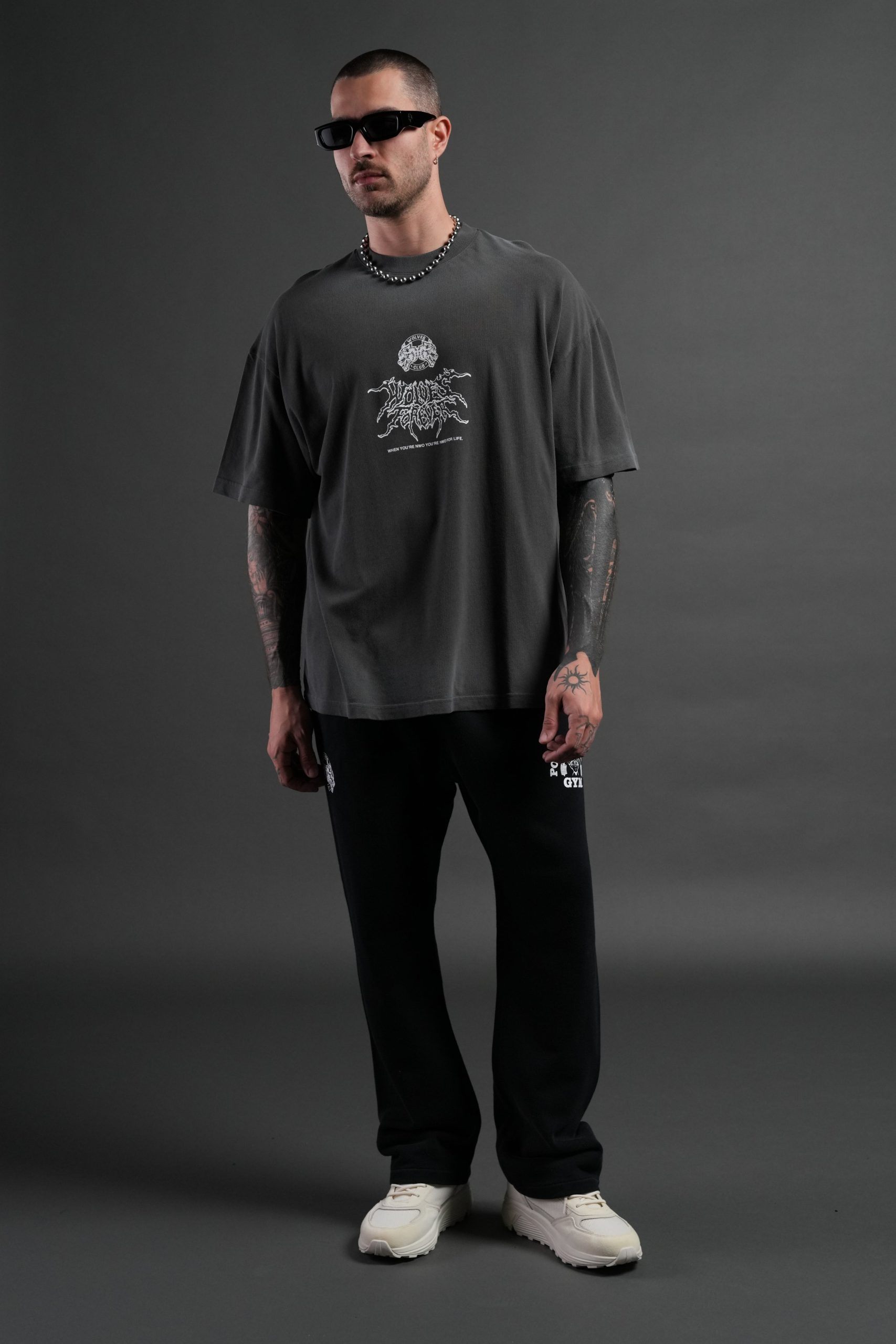 NWO Lightning Premium Oversized Tee in Wolf Gray Drift Wash - Image 5