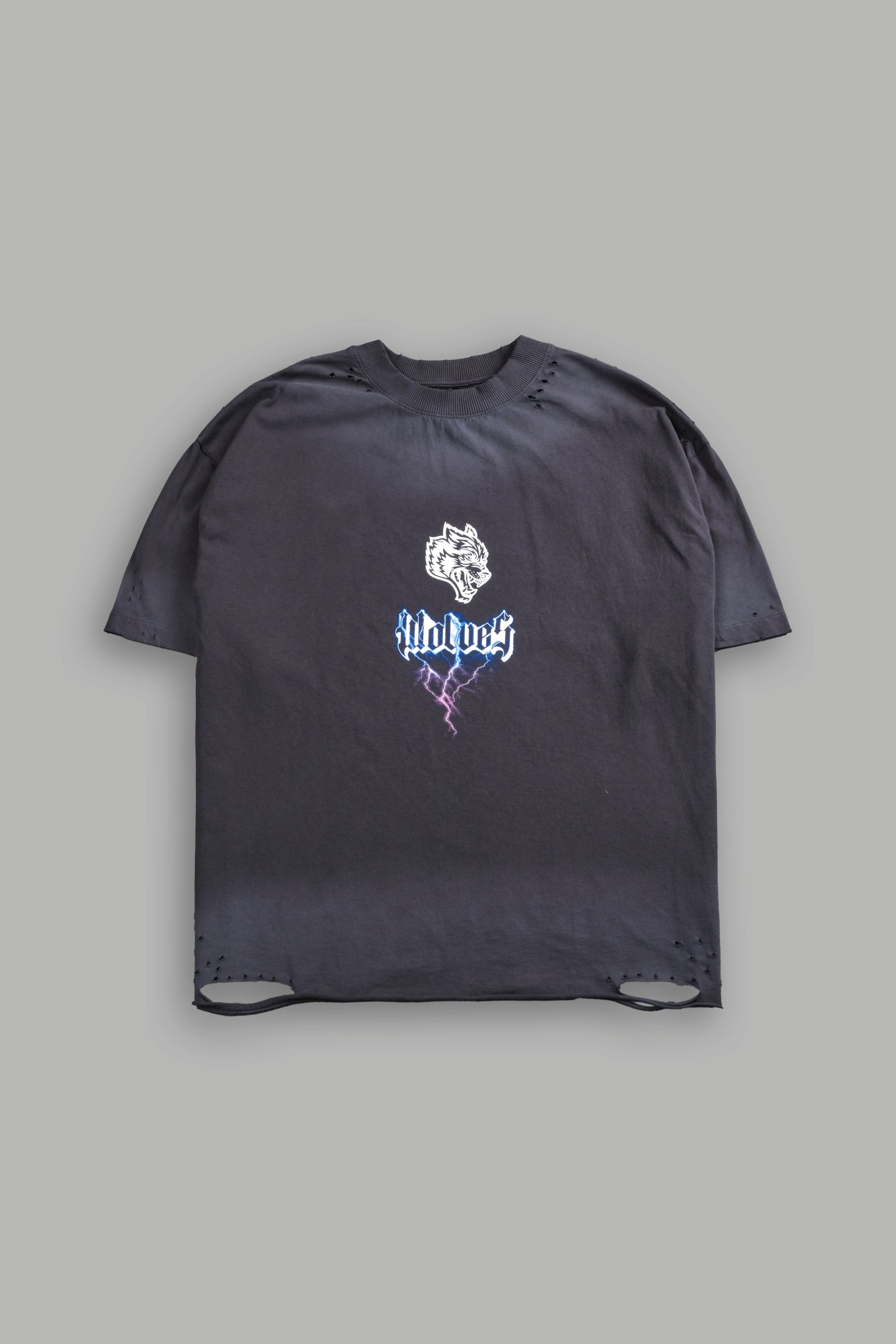 Wolves Lightning Distressed Grunge Tee in Wolf Gray Drift Wash - Image 3