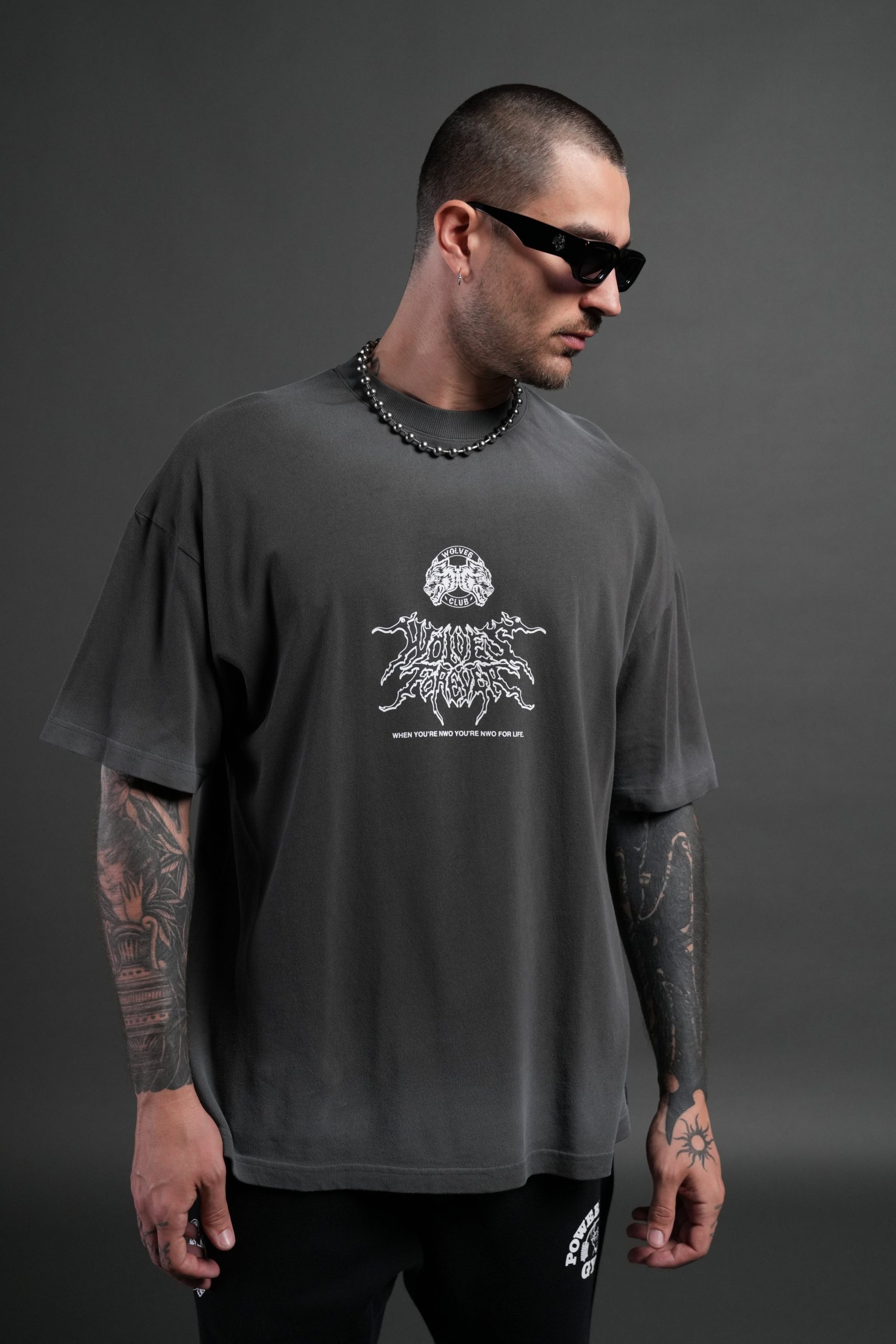 NWO Lightning Premium Oversized Tee in Wolf Gray Drift Wash - Image 2