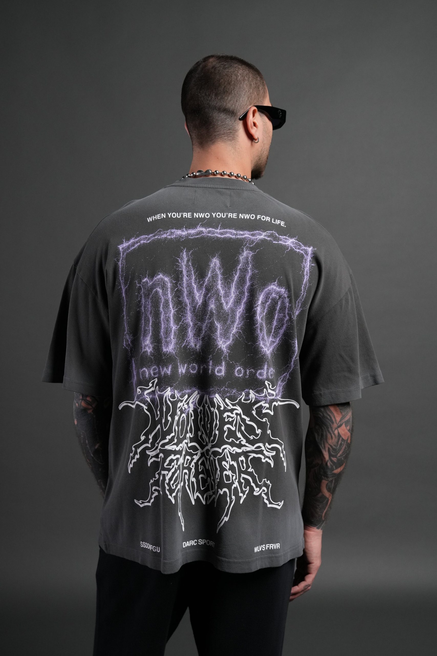 NWO Lightning Premium Oversized Tee in Wolf Gray Drift Wash - Image 4
