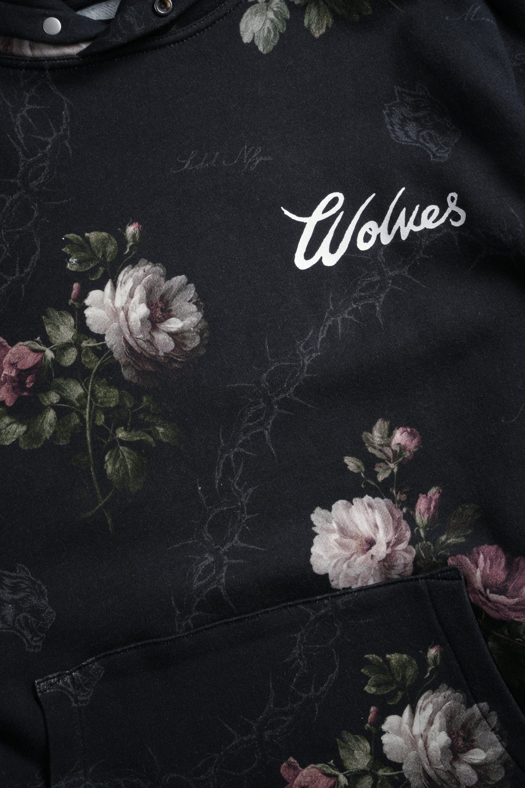 Wolves Script Pierce Hoodie in Black Rose Thorn - Image 11