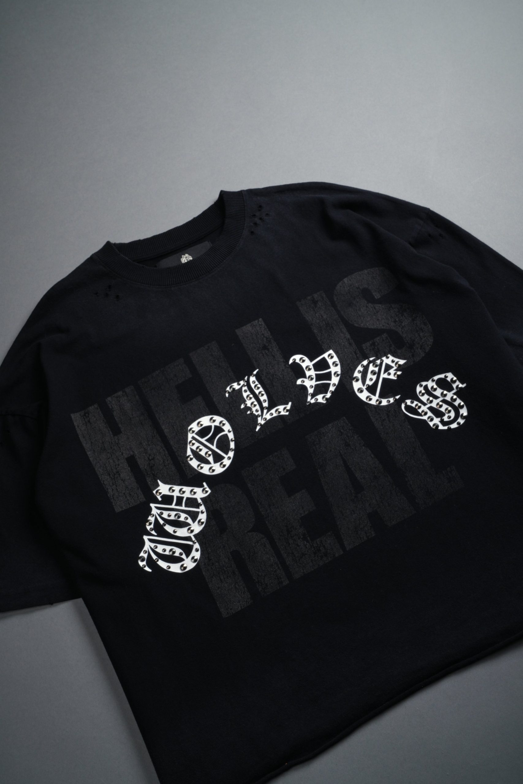 Hell is Real Distressed Grunge Box Cut Tee V2 in Black Drift Wash - Image 9