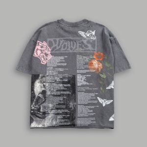Wolves Valor Distressed Grunge Mid Length Raw Hem Tee in Slate Gray