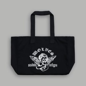 Shielded Heart Canvas Tote Bag in Black