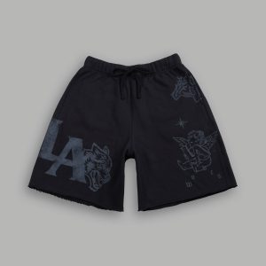 Homage To La Raw Hem Oversized Post Lounge Sweat Shorts in Black