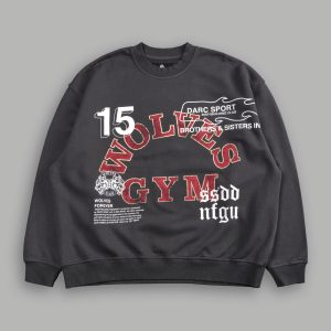 Wolves Gym V2 Grunge Oversized London Crewneck in Wolf Gray