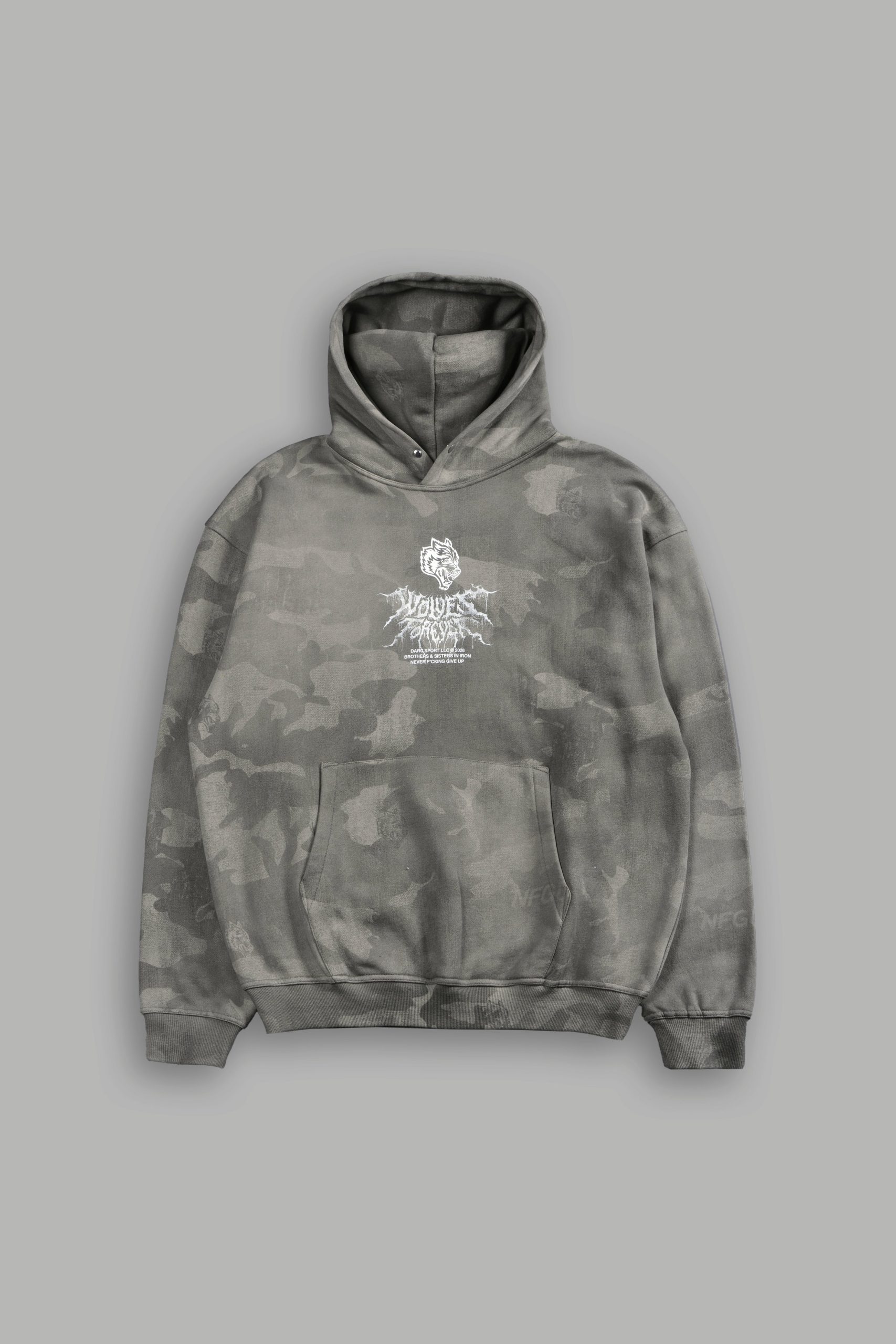 Drip Hesh WLVS FRVR Unisex Pierce Hoodie in Lush Vintage Woodland Camo