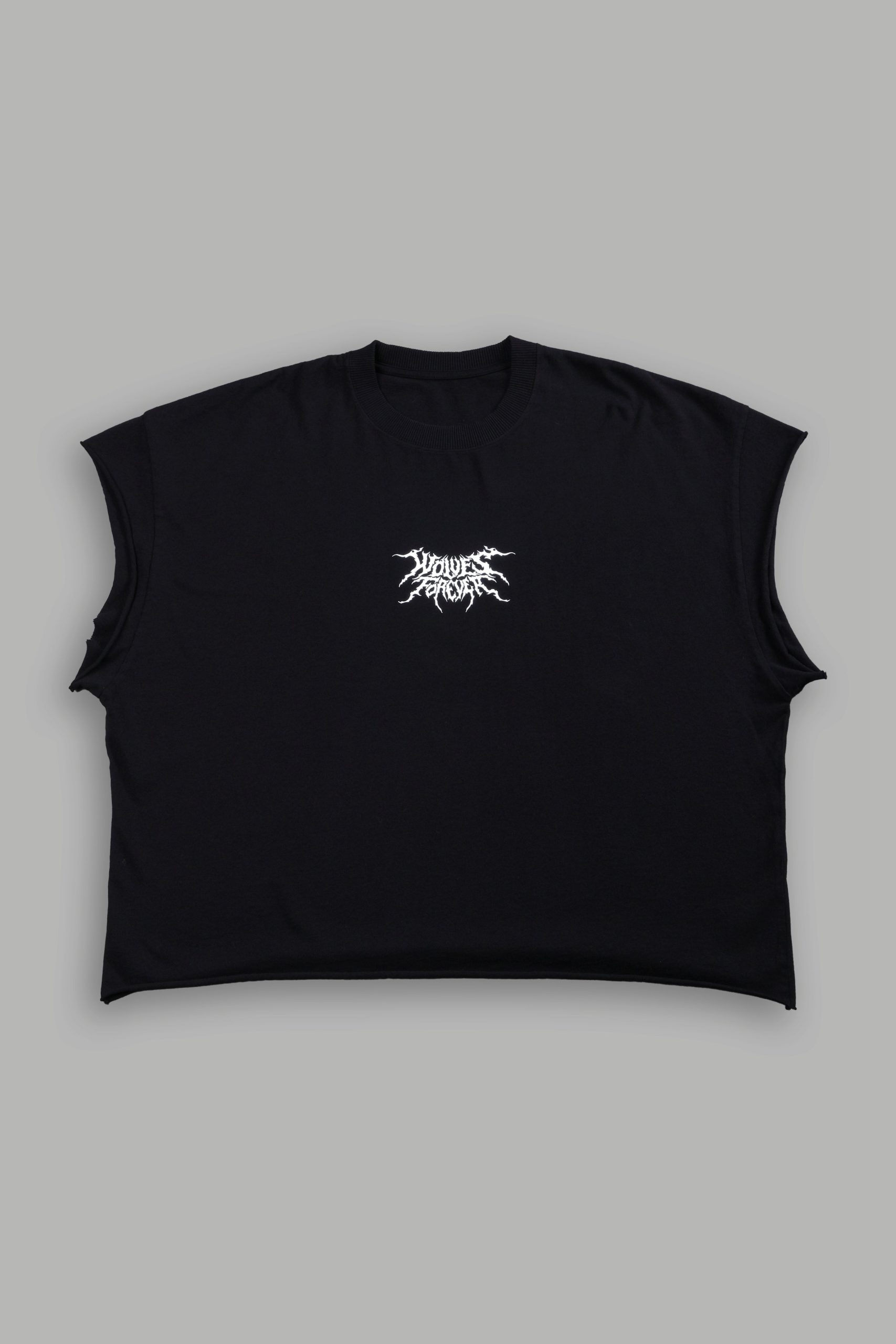 Work In Silence NFGU Grunge Cut-Off Mid Length Raw Hem Tee in Black - Image 3