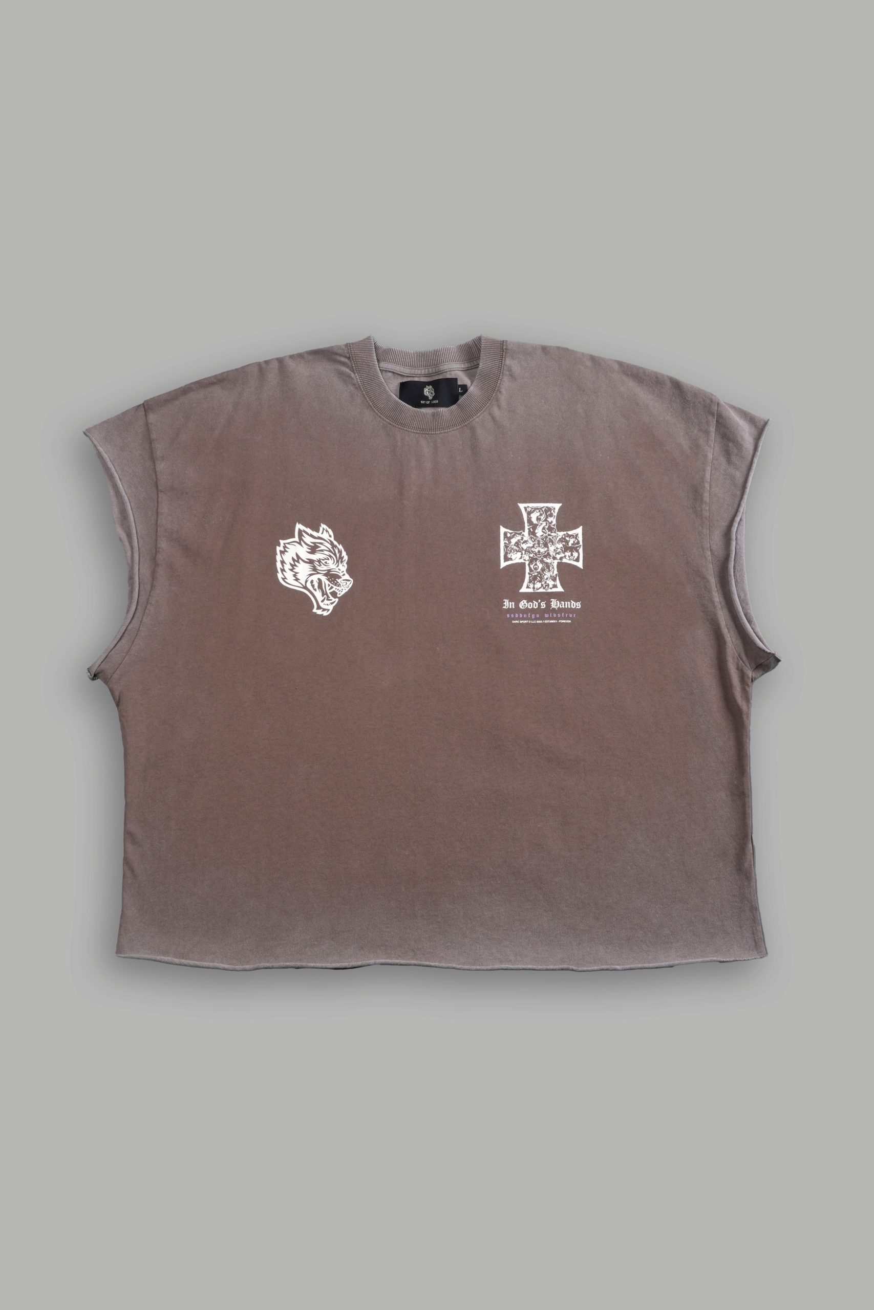 Iron Wolf Pack Grunge Cut-Off Tee in Mojave Brown - Image 3