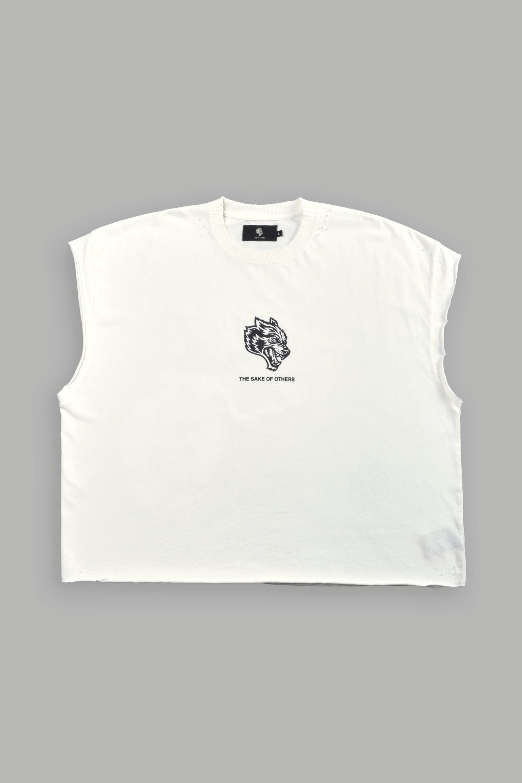 Holy Vow Distressed Grunge Cut-Off Mid-Length Raw Hem Tee in Cream - Image 3