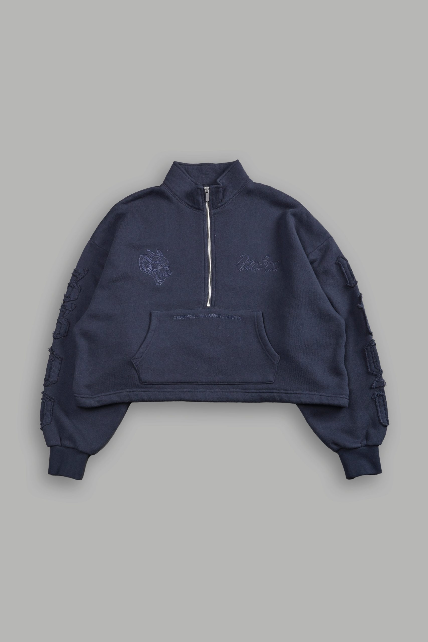 Our Mantra Appliqué Oversized Everson Mockneck in Midnight Blue - Image 2