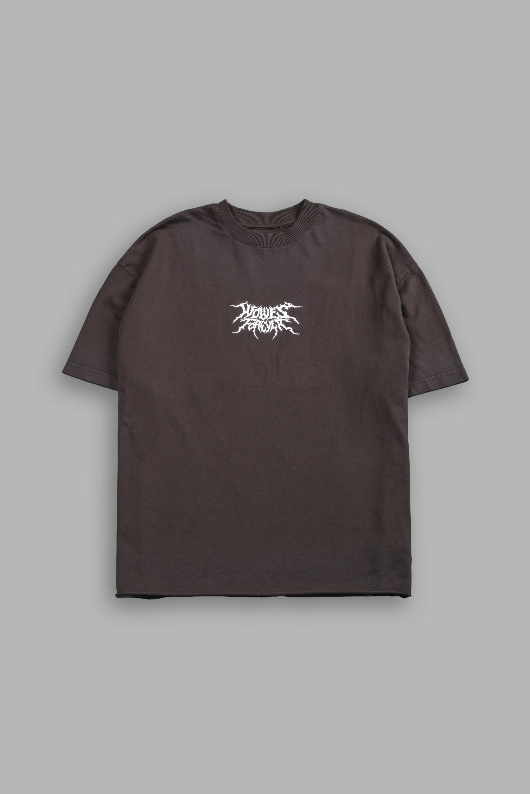 Work In Silence NFGU Grunge Mid Length Raw Hem Tee in Darc Brown Drift Wash - Image 3