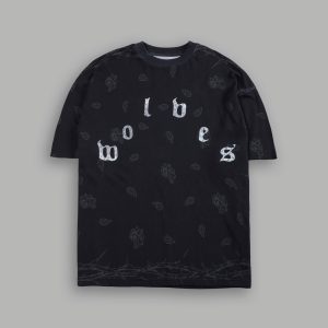 Studded Wolves Pyramid Premium Oversized Tee in Black Thorn Paisley