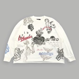 Homage To La Grunge Mid Length Raw Hem Ls Tee in Cream