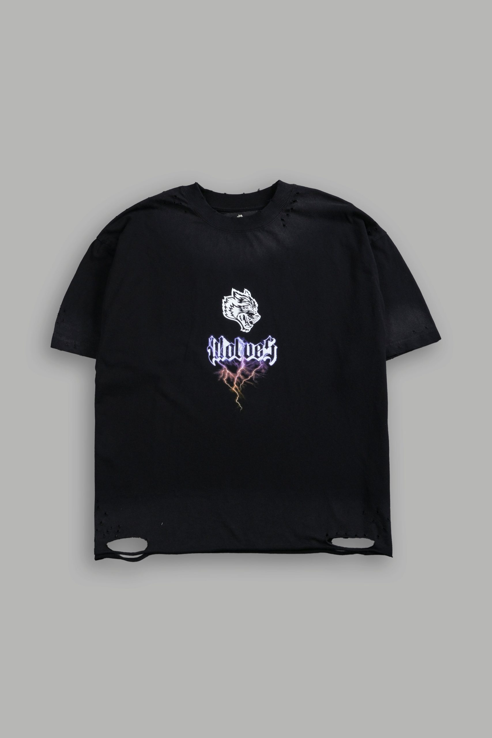 Wolves Lightning Distressed Grunge Tee in Black Drift Wash - Image 3