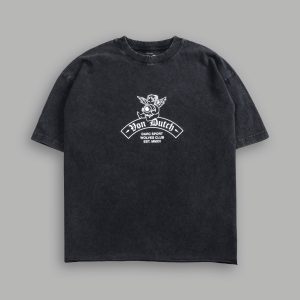 Darc Covenant Grunge Mid-Length Raw Hem Tee in Black
